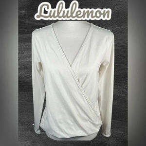 Lululemon | White Long Sleeve Surplice Stretch Activewear Top